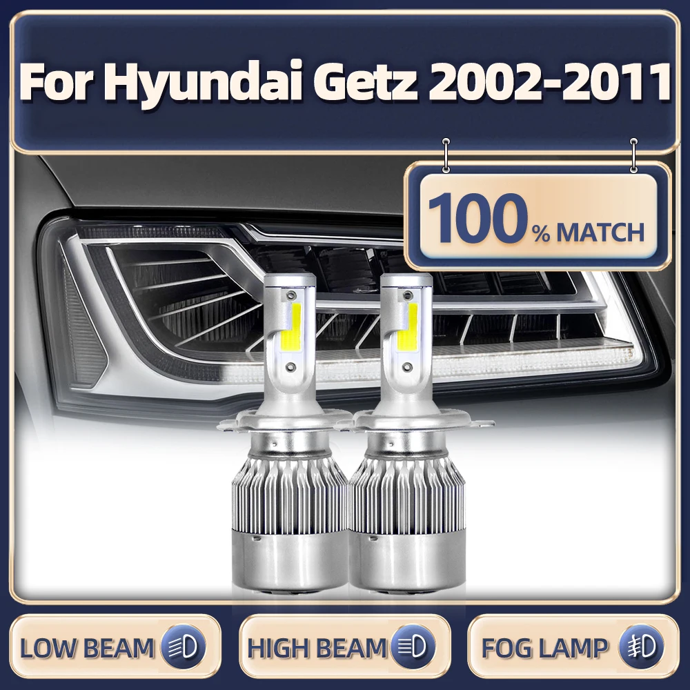 

Лампы головного света H4 Canbus, 6000 лм, турболампы 2002 K, 12 В, автомобильные фары для Hyundai Getz 2006-2007, 2008, 2009, 2010, 2011