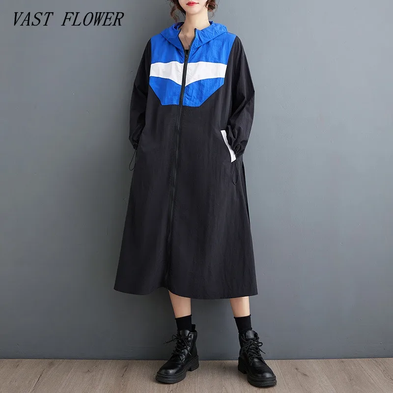 

long sleeve oversized vintage hooded patchwork casual loose autumn spring trench coat for women 2023 clothes Outerwear