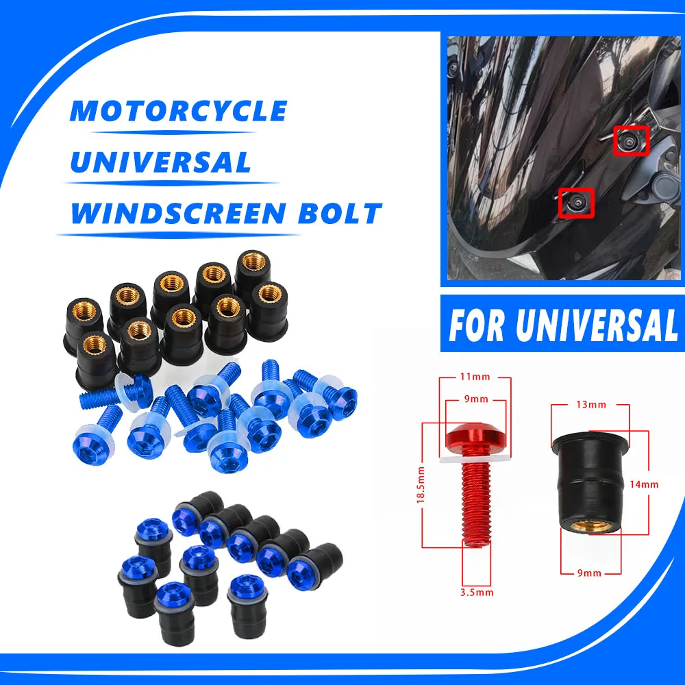 

ER-6R For Kawasaki Ninja ZX6R ZX9R ZX12R z750 z800 z900 z1000 Z250 ER6N/F 10PCS M5 5mm Windscreen Windshield Bolts Screw Kits