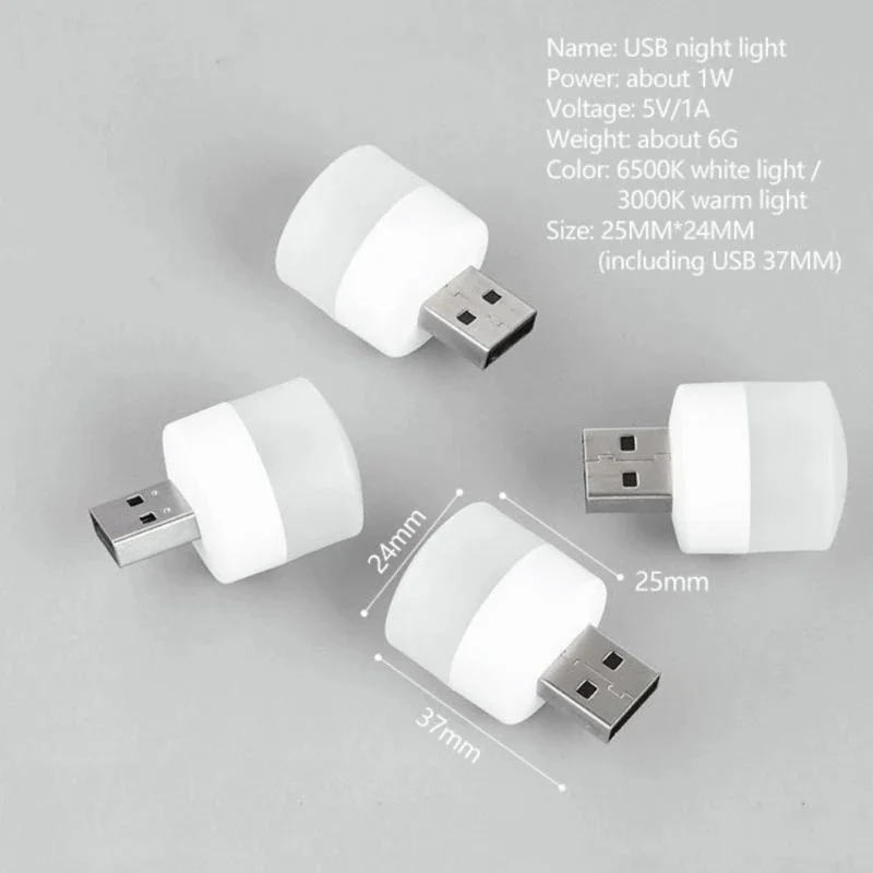 Mini USB Plug Lamp 5V LED Night Light Book Light 5pc