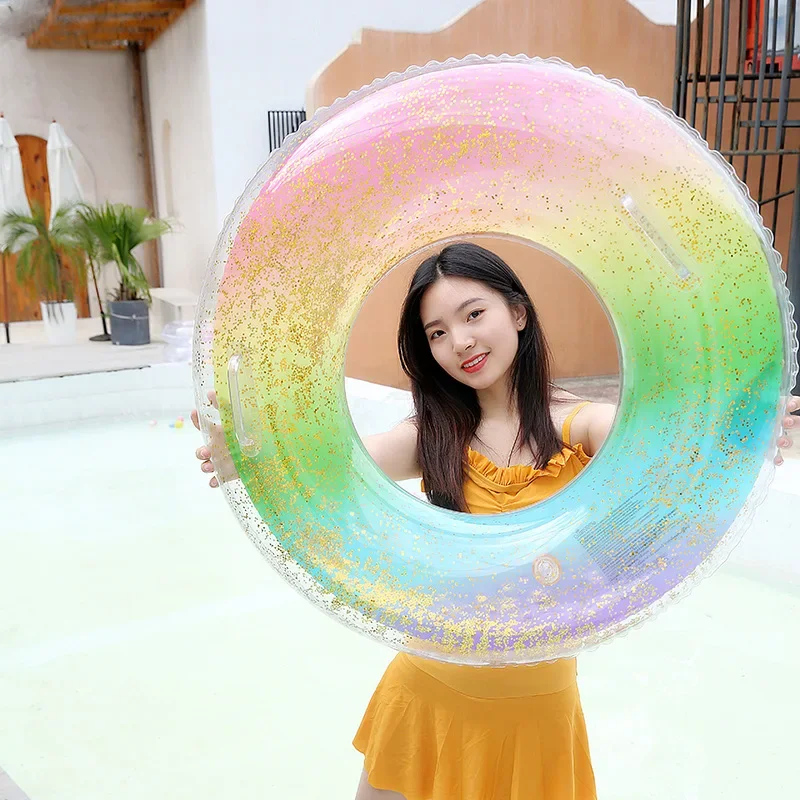 Adult Thickened Colorful Neon Sequins Inflatable Life Buoy Women's Underarm Float Ring Quick Deployment For Swimming Boating