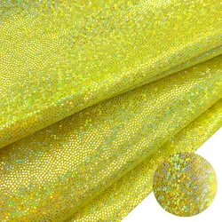 Glitter Laser Polyester Iridescent Holographic Fabric for DIY Decor and Crafting (Yellow)