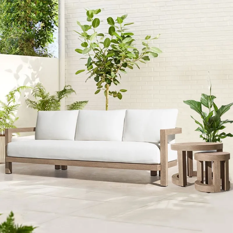 Outdoor Garden Villa Set Furniture All Weather Waterproof Fabric Teak Sofa Furniture