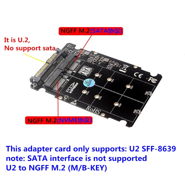 M.2 NVME SSD Key M Key B SSD to U.2 SFF-8639 Adapter Card