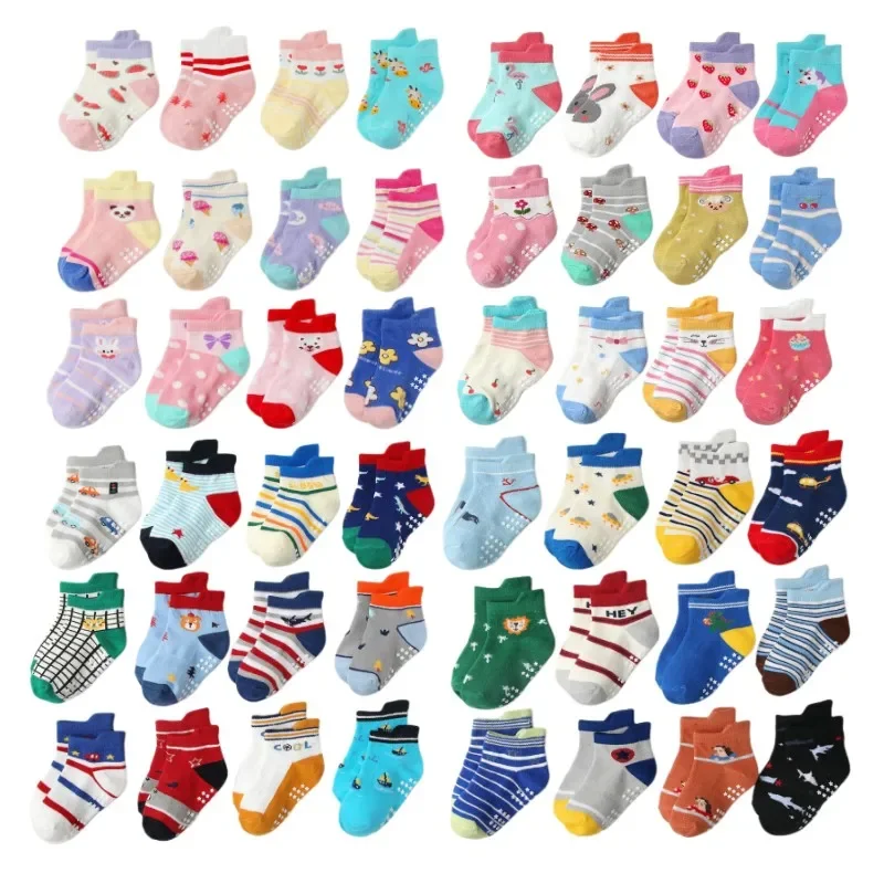 

12 Pair/Set Kids Boys Socks Baby Anti-Slip Elastic Socks Knit Cotton 1-5 Years