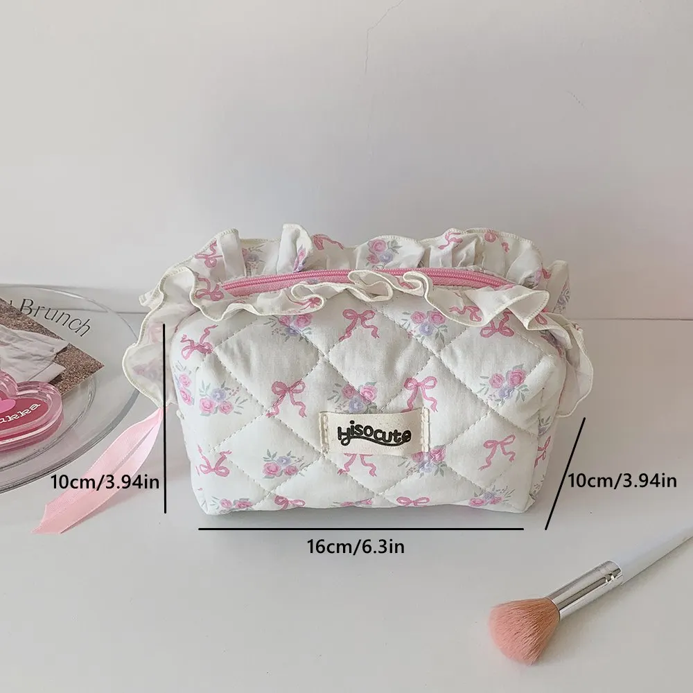 Korean Women's Butterfly Bow with Lace Hand-held Makeup Bag