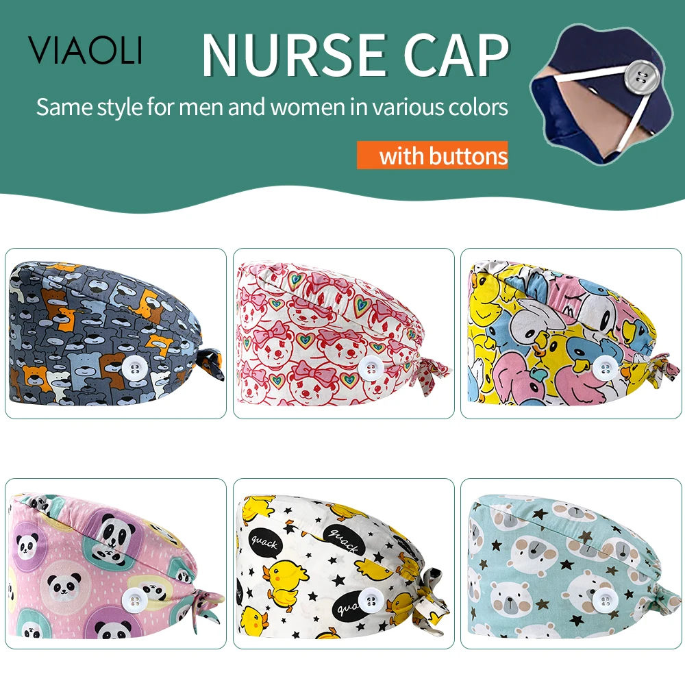 

Multicolor Nurse Accessories Pet Grooming Nursing Cap with Button Dental Clinic Doctor Cap Lab Beauty Work Hat Women Surgery Hat