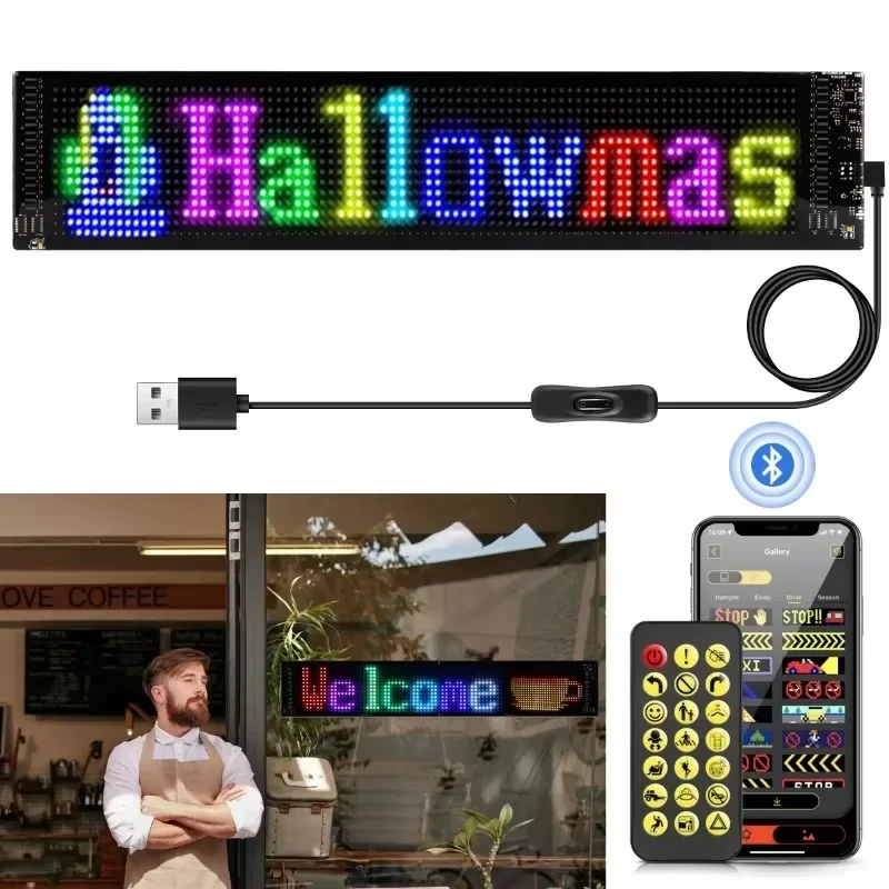 Scrolling Led Matrix Panel USB 5V IP65 Waterproof App Programmable Flexible Screen Display Animation Led Car Sign for Shop