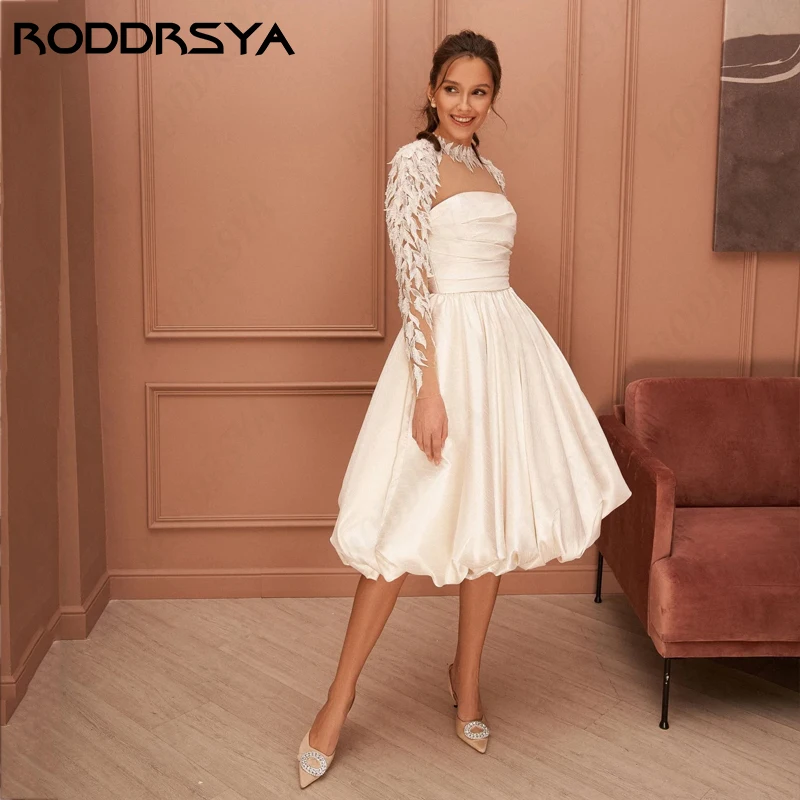 

RODDRSYA Elegant Lace High Neck Long Sleeve Wedding Dress Sexy Lace Up Backless Custom Made Bridal Party Simple Soft Satin 2024