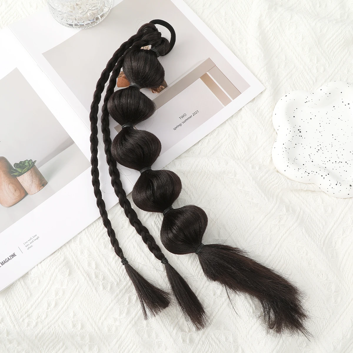 Wig Braids Hair Ropes Rubber Bands Three-Strand Braids For Women Hot Girl Sweet Bubble Braids Double Ponytail Boxing Braids