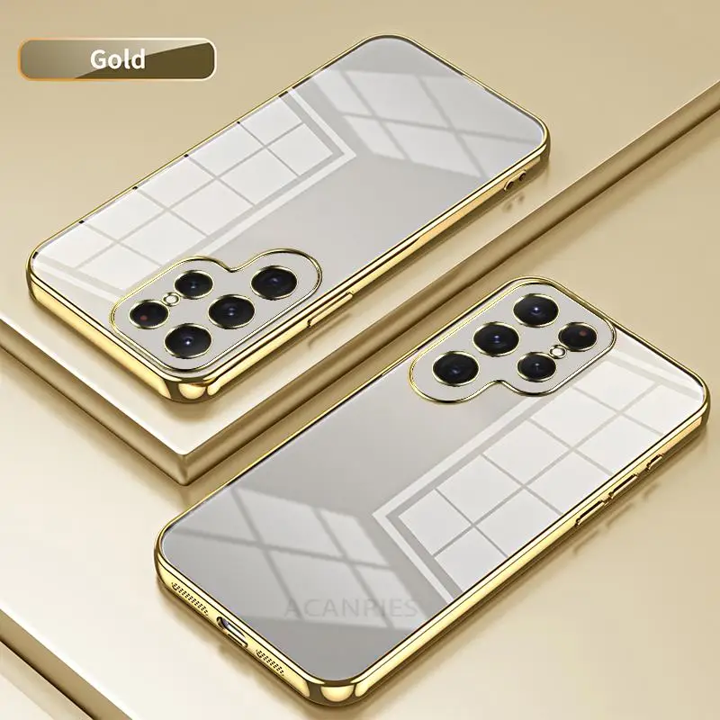 S 24 23 22 21 Luxury Plating Transparent Case For Samsung Galaxy S24 S23 S22 S21 Fe Plus Ultra 5g Silicone Back Cover S23fe