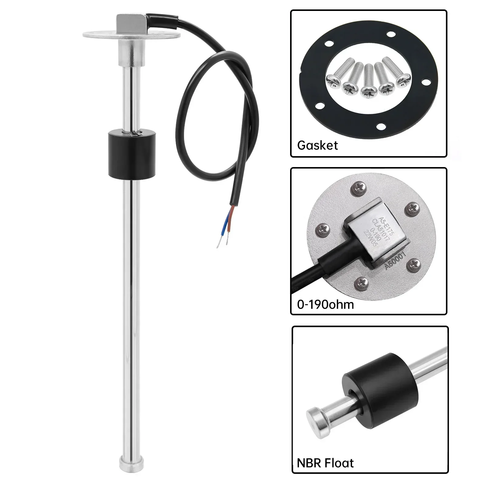 0-190 ohm Fuel Float Sensor 125/175/225/250/275/500mm Water Level Sensor Oil Tan