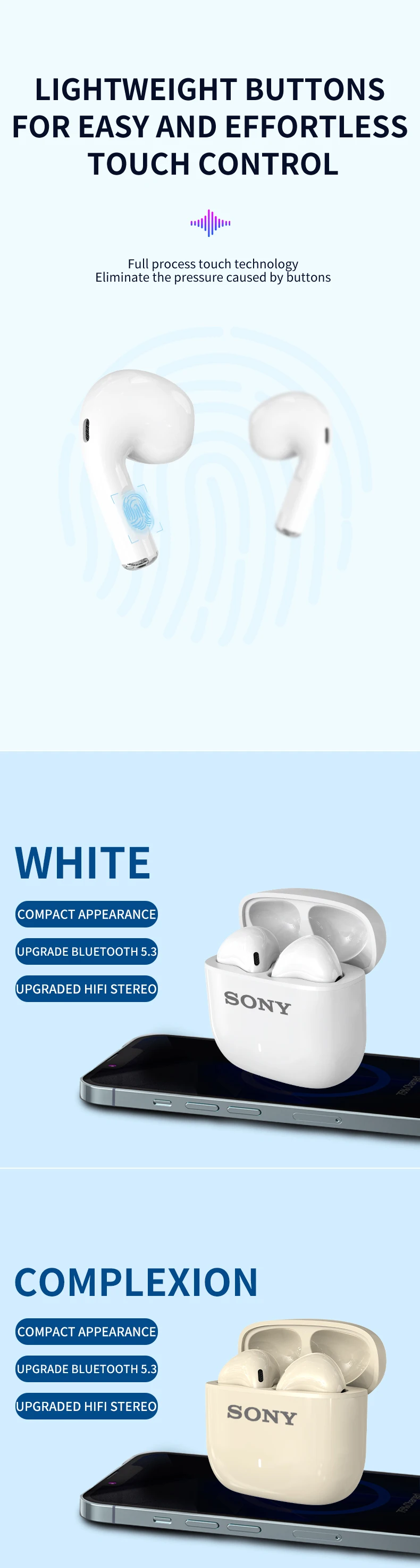 SONY A13 Bluetooth Headset HiFi Stereo Game Waterproof Earphone Wireless Bluetooth 5.3 Sport Earbuds Headphones