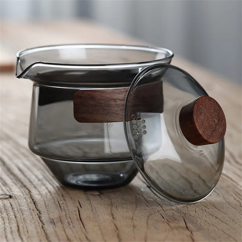 Walnut Wood Scald Proof Holder Heat-resistant Glass Gaiwan Tea Tureen Sancai Cup Tea Set Chahai Kung Fu Cup with Lid