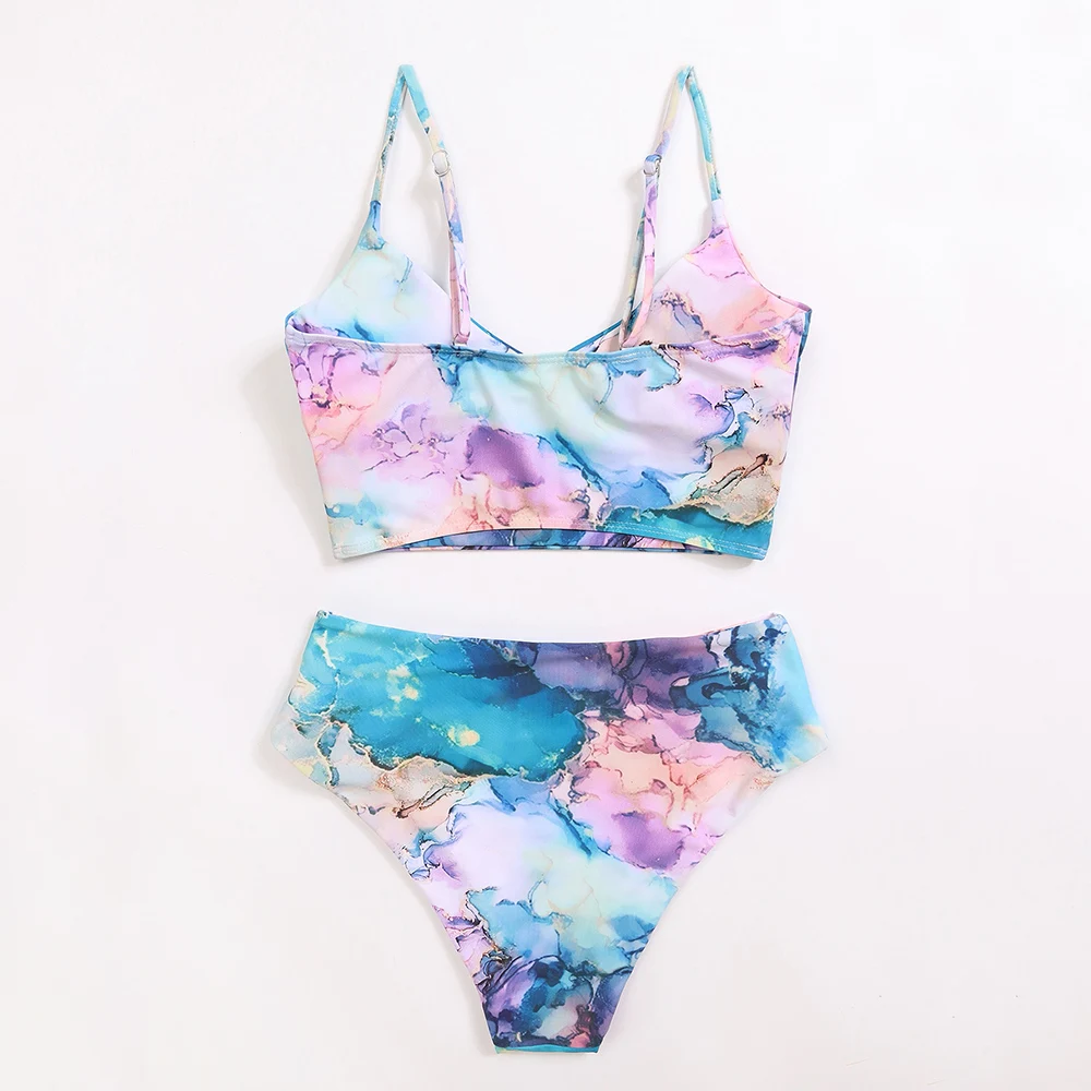 Swimsuit 2022 New Summer Sexy Tie Dye Womens Bikini Two Pieces Print Swimwear Girl Female Beach Bathing Beach Ladies Suit