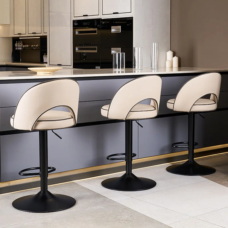 Nordic Modern Bar Chairs Dining Room Beige Beautiful Luxery Bar Stool Adjustable Height Confort Taburetes De Home Furniture
