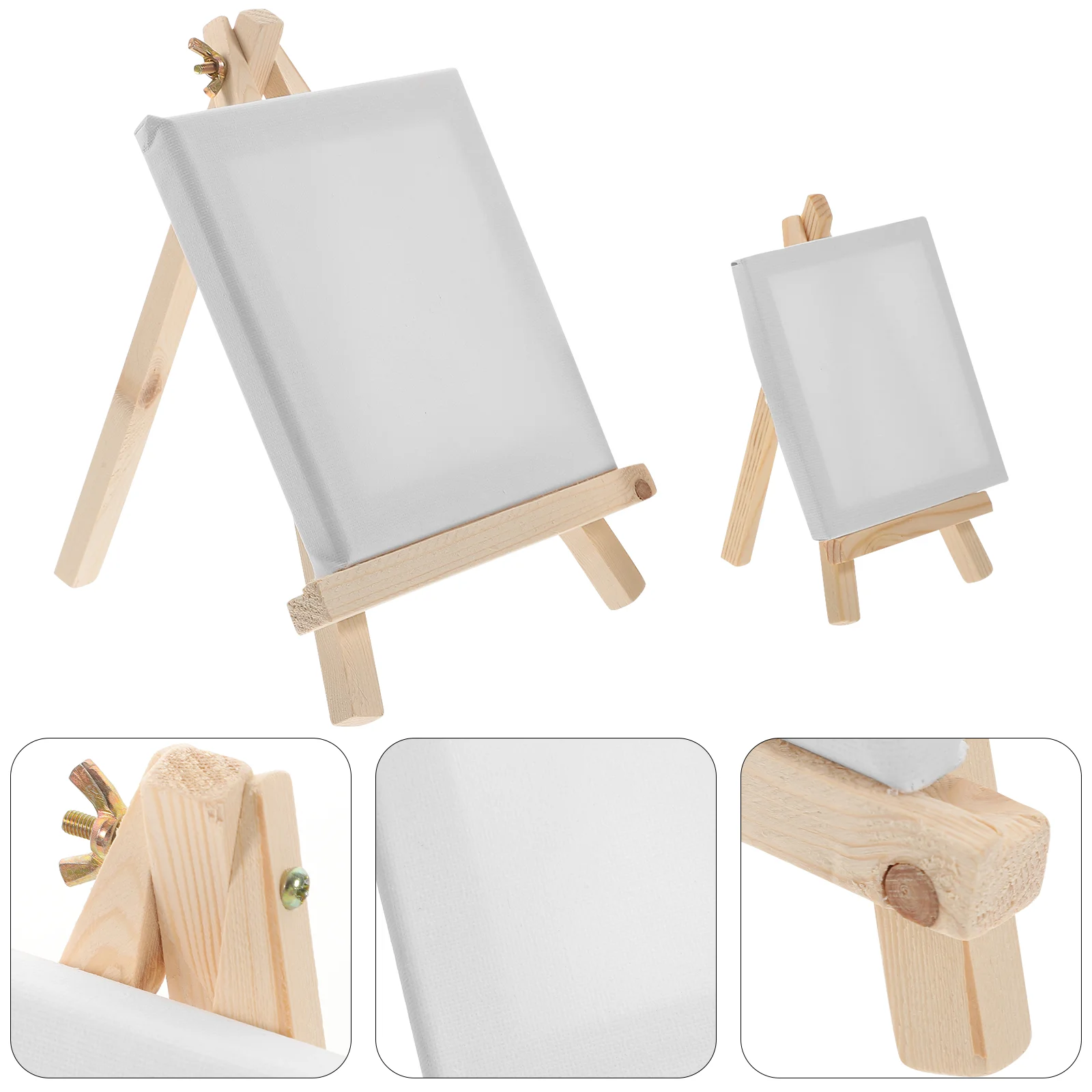 2PCs Canvas Easel Set White Blank Stretched Canvas with Wooden Easel Canvas Panel Boards for Artist Painting Business Wedding