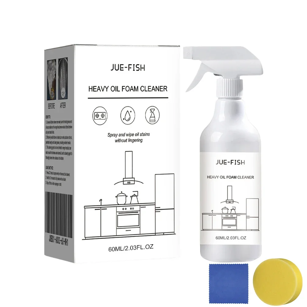 60ml Heavy Oil Foam Cleaner Multipurpose Splash Spray Cleaner Sponge & Cloth Grease for Cleaning Grills Ovens kitchen cleaner spray