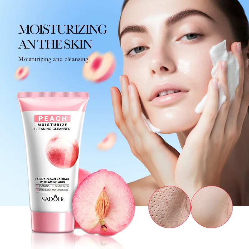 SADOER Peach Green Tea Lemon Facial Cleanser Face Wash Foam Face Cleanser Moisturizing Deep Cleansing Facial Skin Care Products