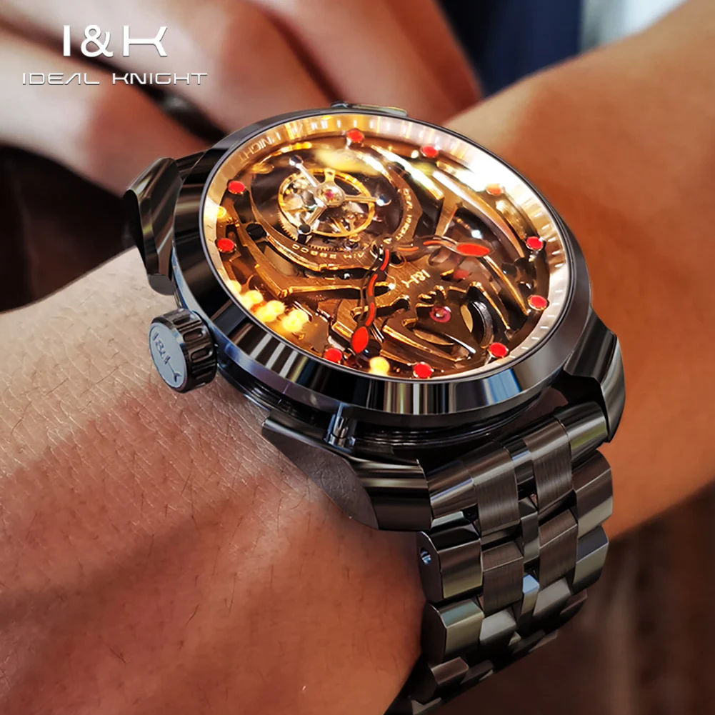 IDEAL KNIGHT 6802 Tourbillon Watch For Men Transparent Skeleton Mechanical Wristwatch Man Luxury Top Brand Limited Edition Watch