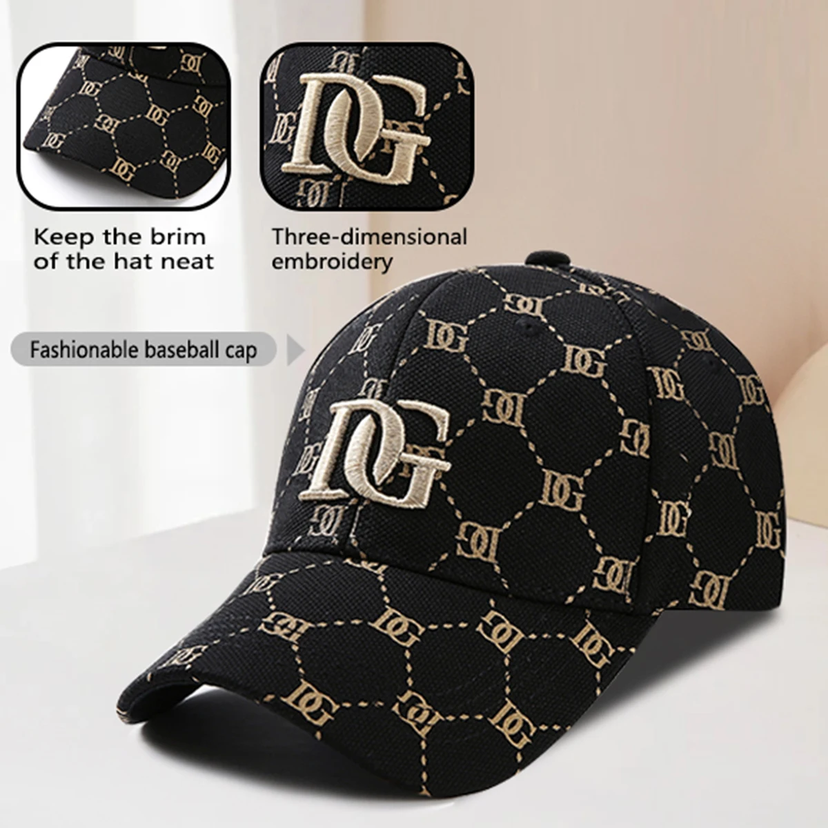 The New Korean Version of the Printed Letter Embroidered Cap Men's Trend All-Match Big Head Baseball Cap Women Show a Small Face