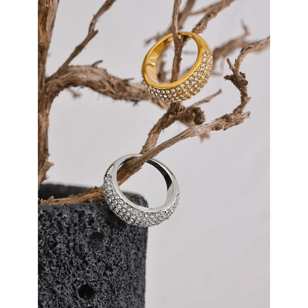 Yhpup 럭셔리 큐빅 지르코니아 포장 스테인레스 스틸 패션 반지 고품질 여성 클래식 절묘한 손가락 보석 Bijoux 선물