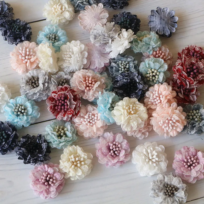 Handmade Lace Fabric Daisy Flowers for DIY Accessories and Decorations - Set of 10, 3CM