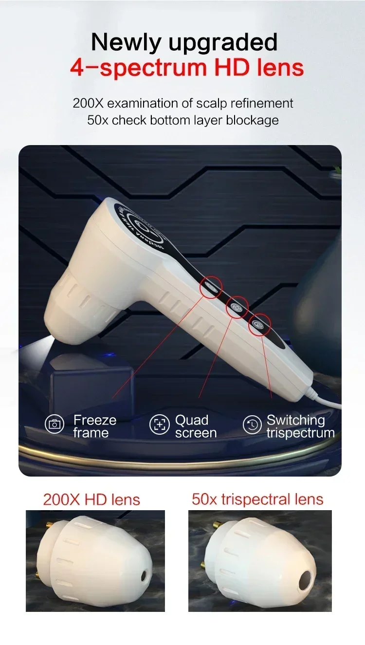15 Inch Screen Ultra Hair Skin Analyze HD Intelligent Beauty Salon Home 50/200 Times Lens HD Scalp Hair Detector Skin Analysis