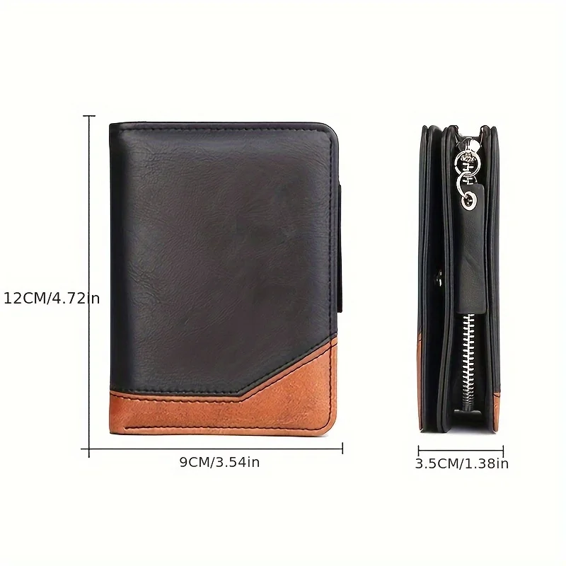 2024 New Men's PU Leather Short Wallet With Zipper Coin Pocket Vintage Big Capacity Male Short Money Purse Card Holder 2