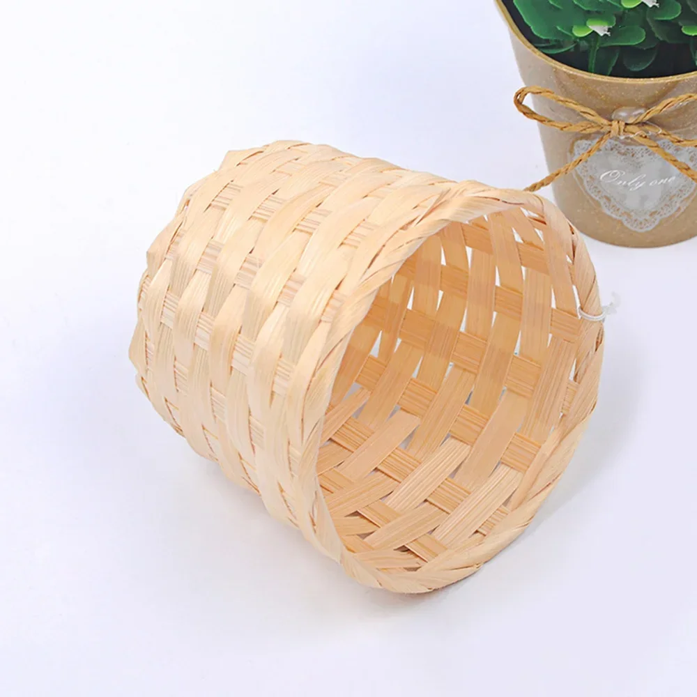 1pcs New Handmade Bamboo Garden Flower Pot Wicker Basket Straw Patchwork Wicker Rattan Seagrass Storage Organizer Nursery Pots 4