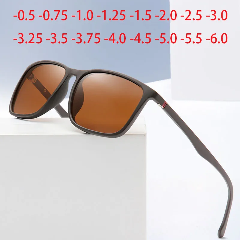 Kwadratowe spolaryzowane okulary mężczyźni Anti Glare Minus Tea Lens 1 Kwadratowe spolaryzowane okulary mężczyźni do wyszczuplania nóg Anti Glare Minus Tea Lens okulary korekcyjne dioptrii 0 -0.5 -0.75 -1.0 To -6.0 1