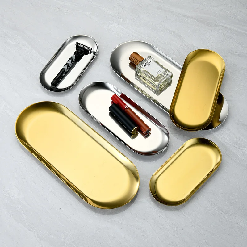 Nordic Style Snack Dish Bread Cake Dessert Plate Golden Stainless Steel Oval BBQ Plate Korean Cuisine Tableware Fruit Tray