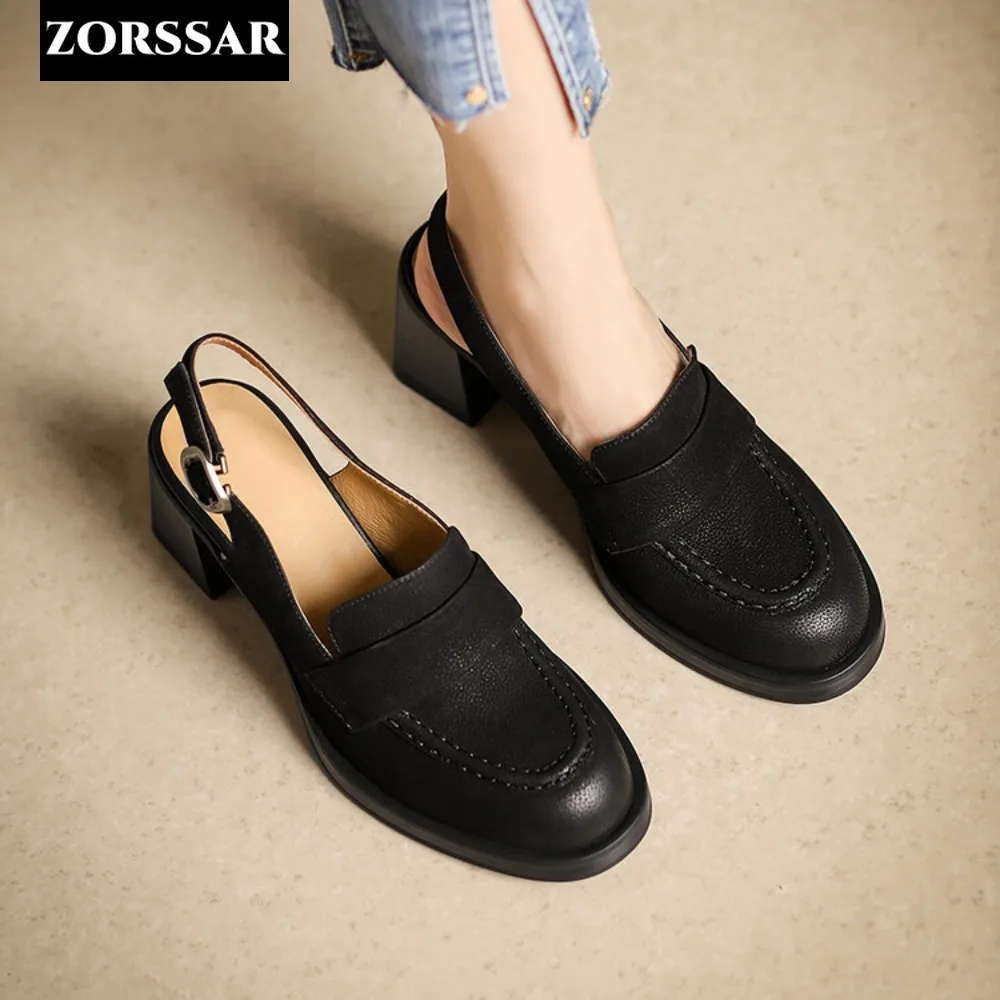 Women Chunky High Heels Pumps Female Summer Sandals Suede Slingbacks Shoes Woman Luxury Retro Design Ankle Straps Party Shoe