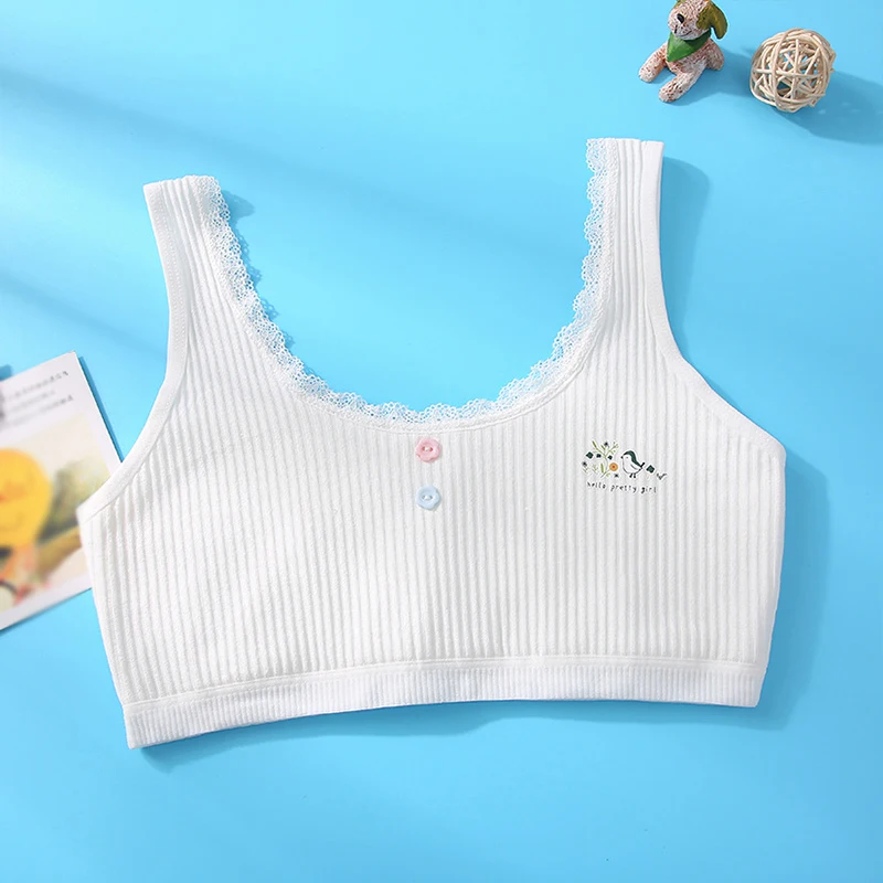 Teenager Soft Cotton Puberty Underwear Children Girls Sports Top Girl Cute Printing Training Bras Summer Kids U-Back Top Vest