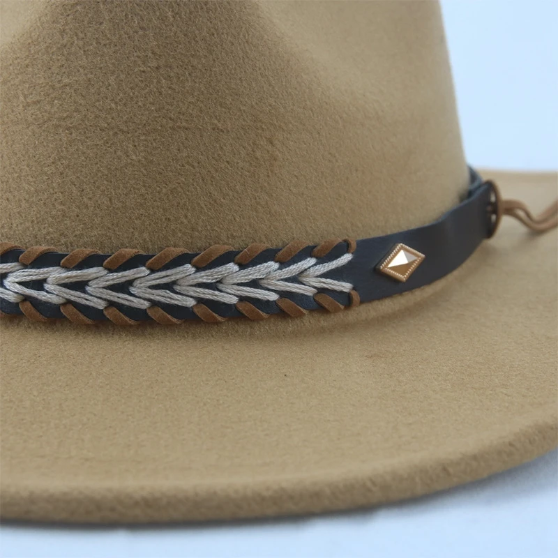 Stylish Wide Brim Straw Hat for Women Men Summer Beach Sun Hat Classic Fedora Panama Hat with Leather Band