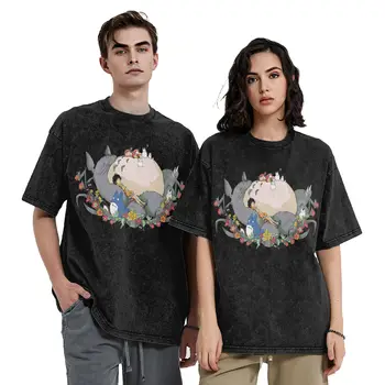 Totoro-Miyazaki Anime Tees Hip Hop Washed 100% Cotton Oversize 1