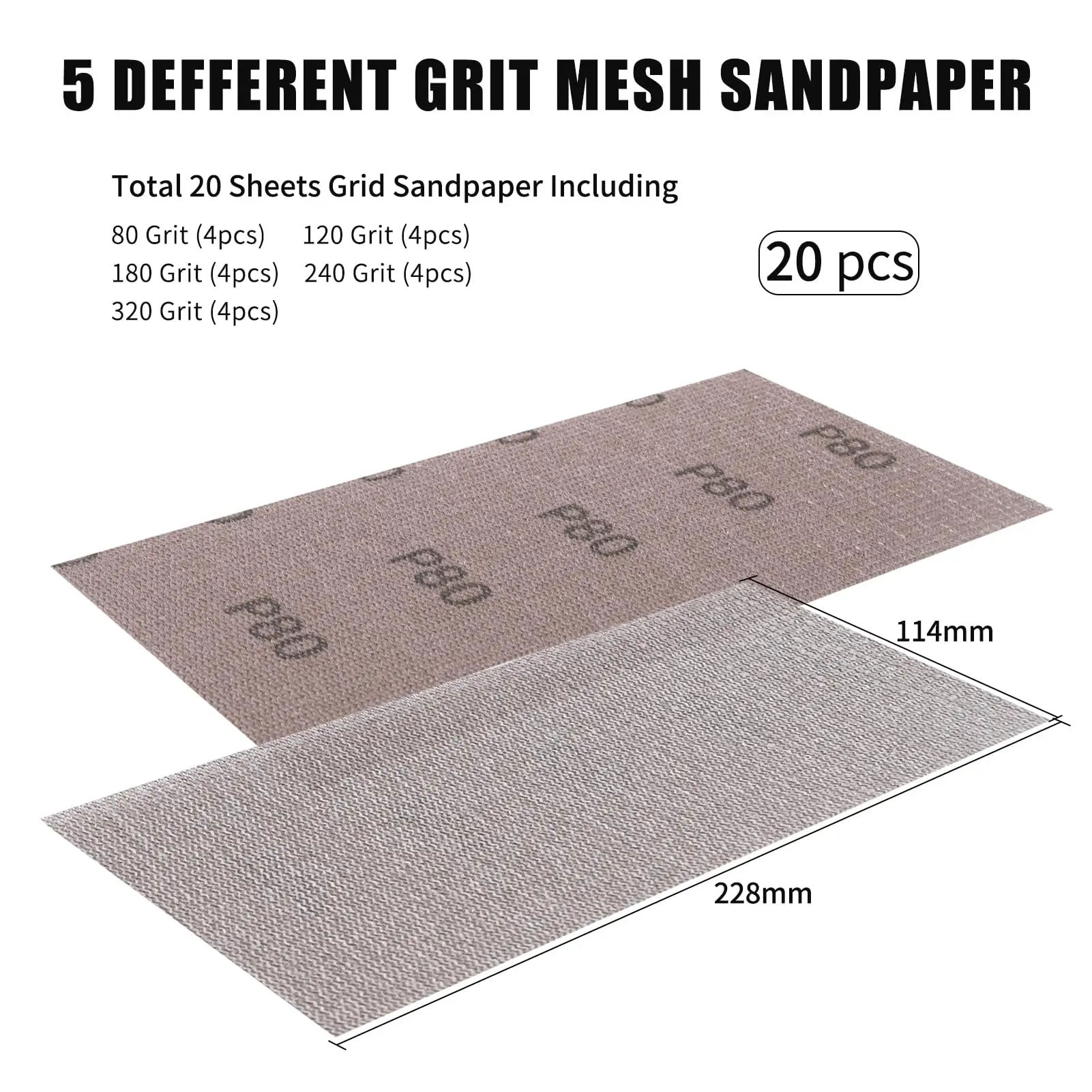 20 Pcs Hook and Loop Mesh Sanding Disc Grit Assortment Mesh 80-320# Sanding Screen Sheets sanding discs sandpaper set polish sand paper sandpaper tools mini sandpaper kit sander pads for Auto Wood Drywall Metal