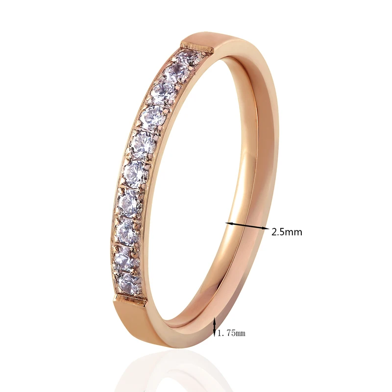 Wedding Rings Fashion Jewelry Crystal Stainless Steel Rose Gold Color Female Ring For Woman And Girl Gift