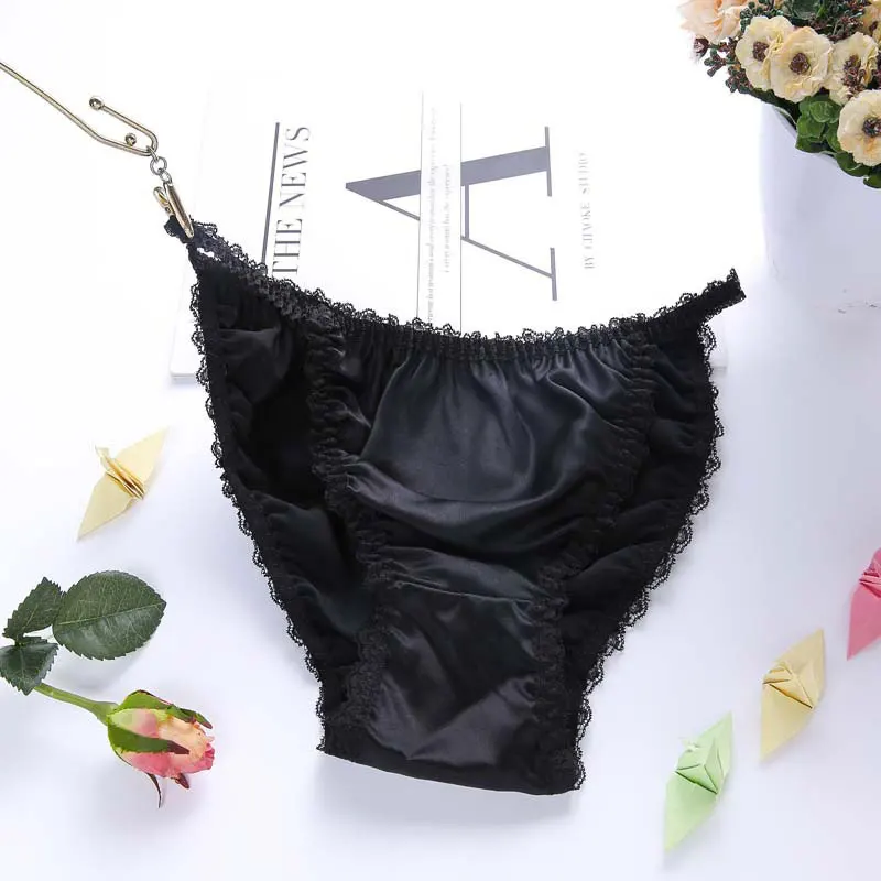 Fashion Sexy 100% Silk Panties Lace Lingerie Women'S Seamless Satin Silk Briefs Underpants Plus Size Ladies Knickers Underwear