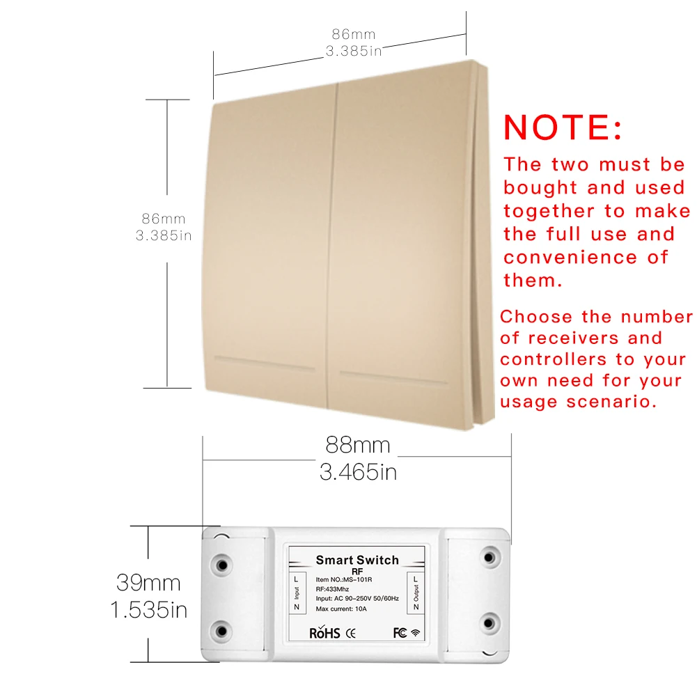 433Mhz 무선 스마트 스위치 RF 원격 제어 수신기 푸시 버튼 컨트롤러 벽 패널 송신기, 2 웨이/3 웨이 멀티 제어