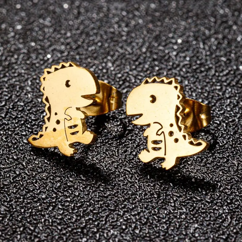 Shuangshuo Orecchini A Bottone In Acciaio Inossidabile Per Uomo Donna Cute Small Dinosaur Tyrannosaurus Earings Accessori Regali Unici