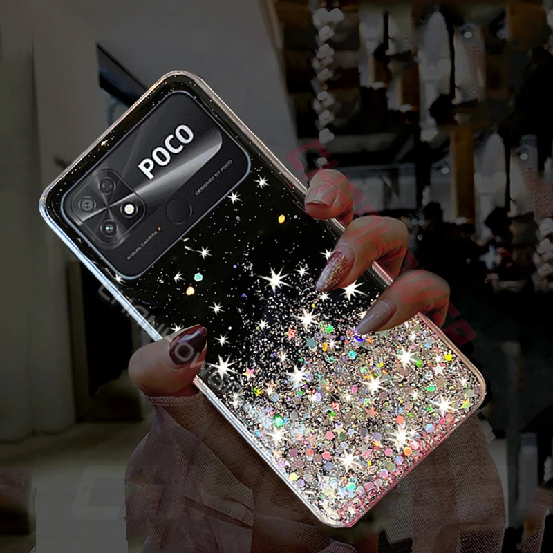 Glitter Poco C3 Phone Cover For Girls Glitter Poco C3 Back Pouch