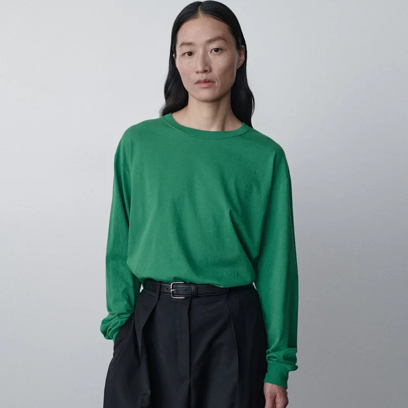 

Th*Ro* Women's Spring/summer T-shirt Long Sleeve Knit Top Harajuku Solid Color Cotton Crew Neck Loose Casual Oversized T Shirt