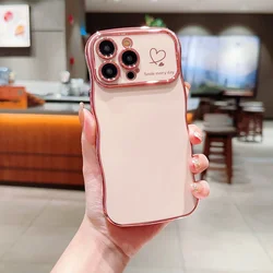 Wave Plating Love Heart Shockproof Phone Case Back Cover - iPhone 12 (Pink)