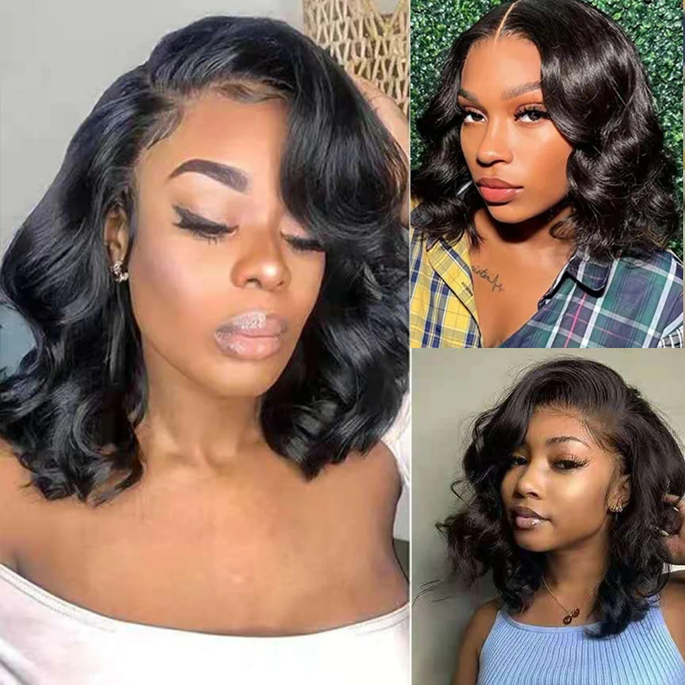 Short Bob Natural Body Wave Wigs Glueless Lace Closure Wigs For Black Women Pre-plucked 10-14 inches Wavy Bob Lace Wigs