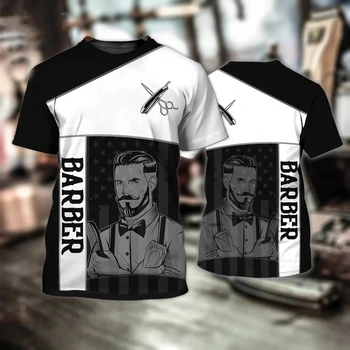 New Hot Sale Barber Shop Men's T Shirt Tops 3D Print Custom Personalized Short Sleeve Pullover Male Summer Fashion Cool Tees 5