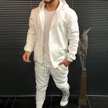 Set da uomo sportivi primavera autunno tinta unita moda casual abito cardigan con cappuccio cappotto e pantaloni set da due pezzi da uomo 1