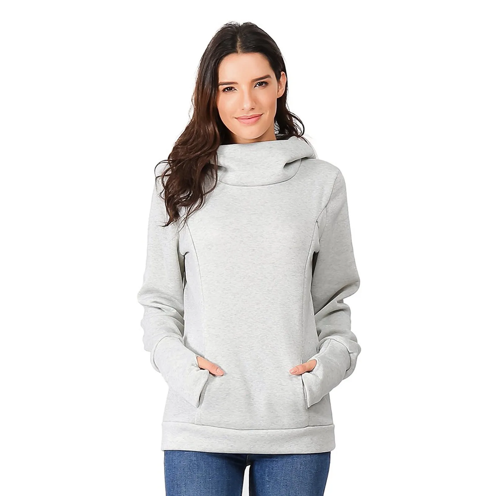 Winter Long Sleeves Pregnant's Women's Breastfeeding Clothes Hooded Sweater Nursing Maternity's Solid Color Clothes Women