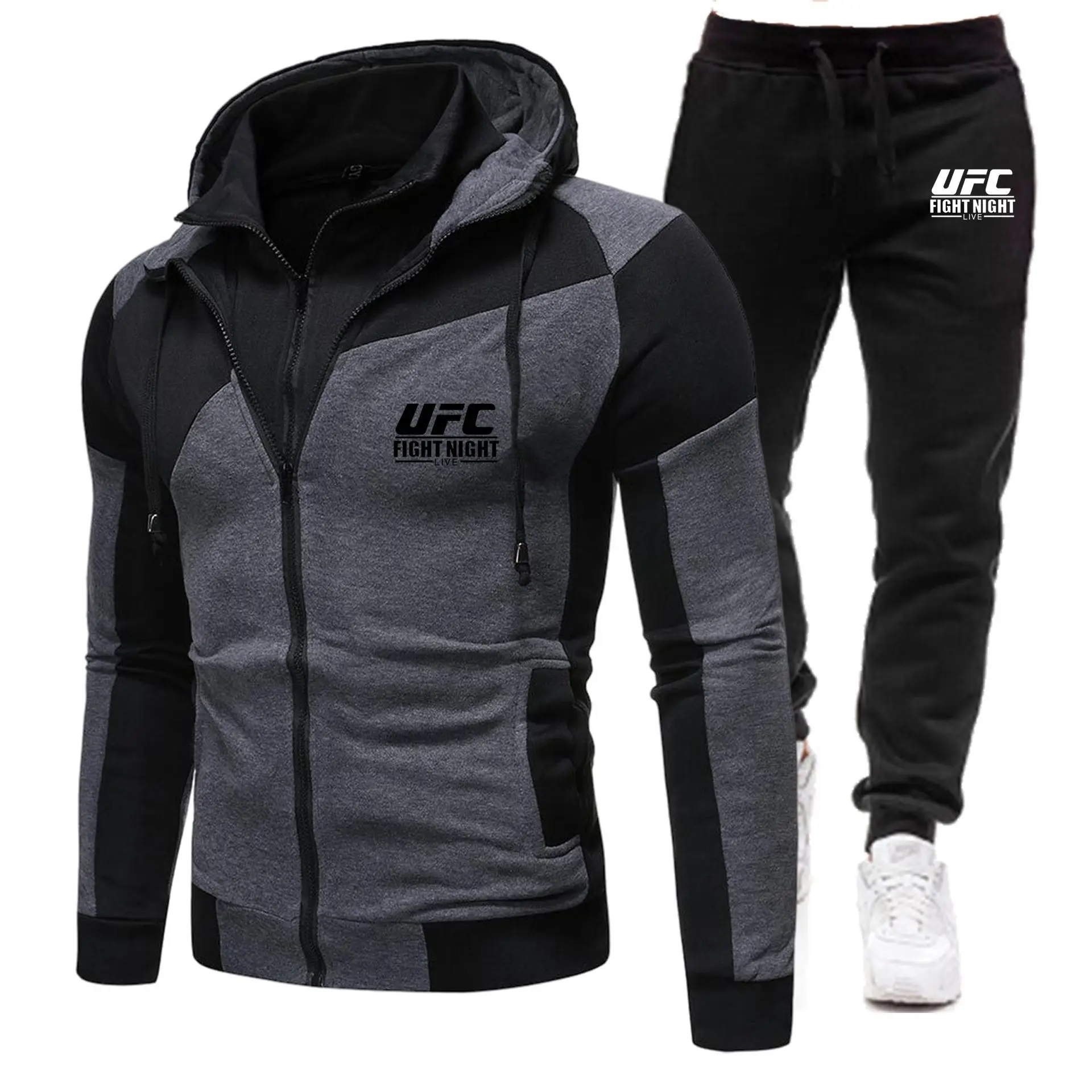 2022 New Fashion Sportswear Zipper Hoodie Casual Sports Men's Mma Hooded Sportswear Men's 2-piece Sweatshirt + Sweatpants mens linen short sets