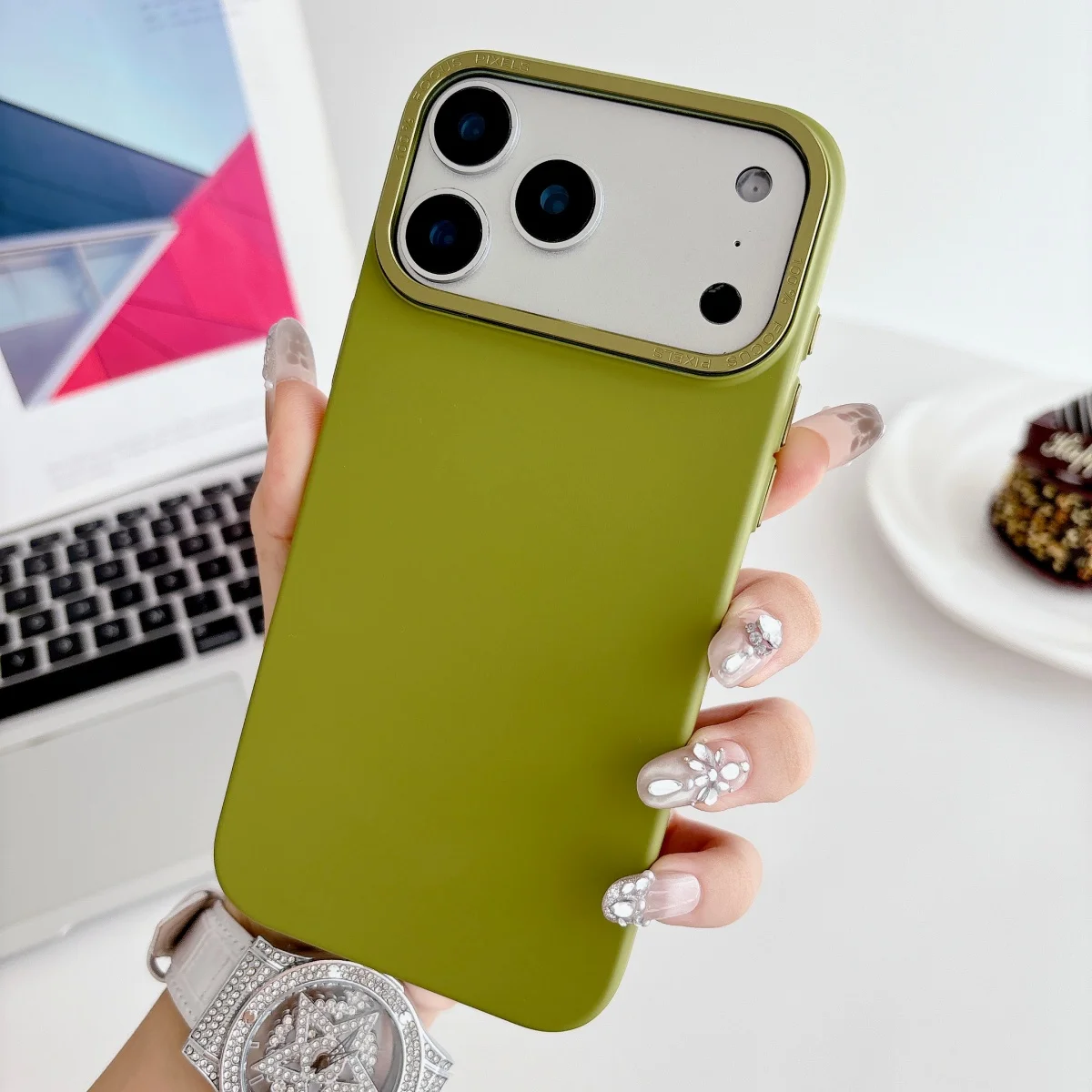 Luxury Frosted Skin Solid Color Phone Case with Metal Frame and Non-Slip Grip